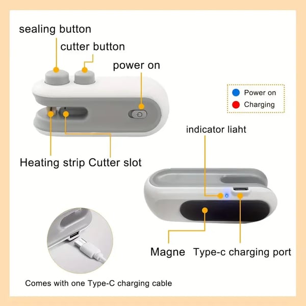 Mini Bag Sealer with Cutter and Magnet