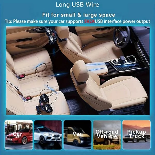 360 Degrees Rotation Double-head Electric Fan With Seat Clip
