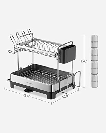 2-Tier Dish Drying Rack with Rotatable Drain Spout