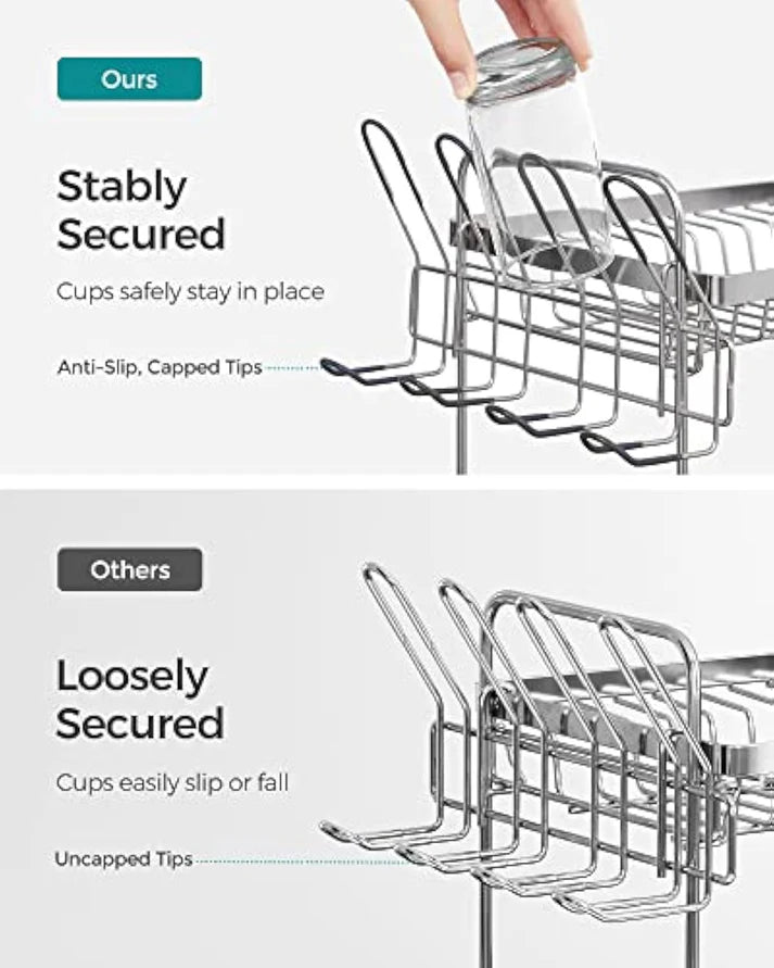 2-Tier Dish Drying Rack with Rotatable Drain Spout
